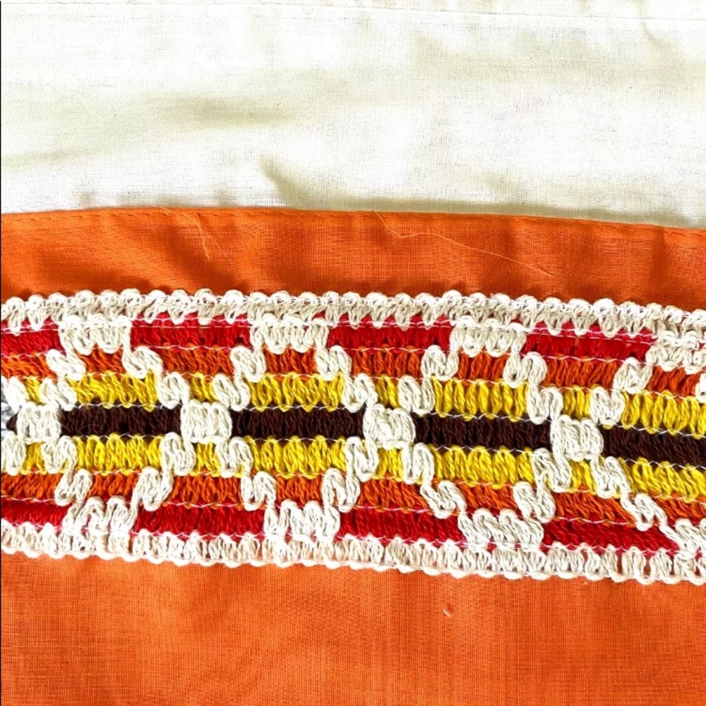Vintage 70s MCM Curtain Valence Set Retro Orange Yellow Fabric - Picture 5 of 5